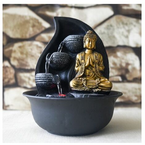 Fontaine Bouddha Praya - D 20 x H 22 cm - Polyrésine - Livraison gratuite - Doré