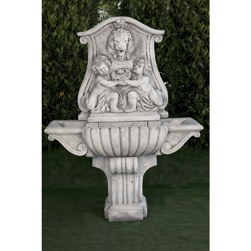 Anaparra - Fontaine centrale classique en pierre reconstituée Lion y Angees 120x61x158cm.