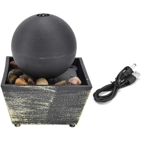 Fontaine de boule de table d'intérieur USB 3V avec lumière LED et fontaine de bureau en pierre pour décor de bureau à domicile