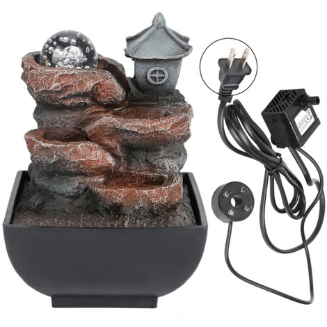 Fontaine de bureau décorative avec lumière et boule pour jardin, décoration d'eau courante pour intérieur (Prise US 110 V)