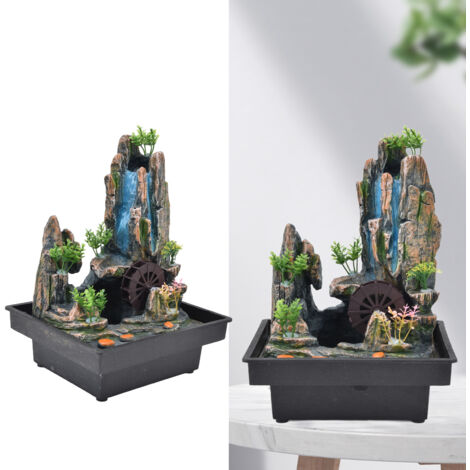 Fontaine de bureau - Fontaine cascades décorative avec atomiseur - Roche et eau pour bureau, salon, maison - Matériau résine durable, poids 1733g - Pompe silencieuse, 220V EU Plug