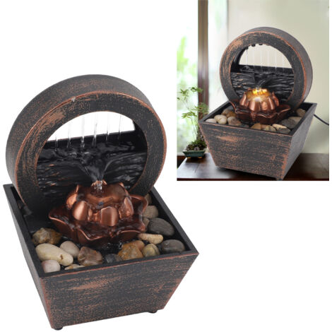 Fontaine de Bureau USB avec LED et Décoration Florale Dorée - Fontaine de Pierre Lumineuse pour Salon et Bureau