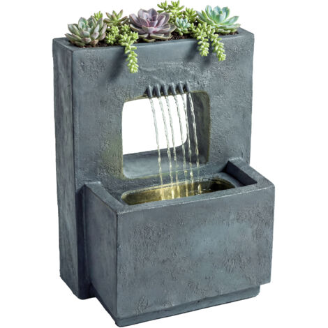 Fontaine de jardin à deux étages avec éclairage LED, pompe à jardinière, aspect de pierre. Réglable 45 x 31,5 x 58,5 cm