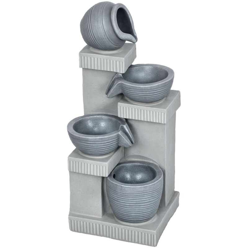 Fontaine de jardin à énergie solaire - fontaine cascade 4 niv. led pompe incluse - résine gris