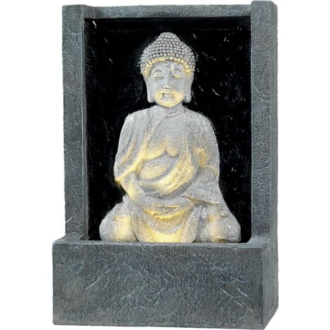 Fontaine de jardin Bouddha en polyrésine – Éclairage LED intégré – Dimensions 14x26x39 cm – Résistante aux intempéries – Jardideco