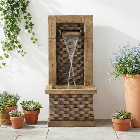 Fontaine de jardin décorative sur pied, style antique, cascade 230V, robinet et vasque, modèle porte carrée 37x31,5x89cm - Marron