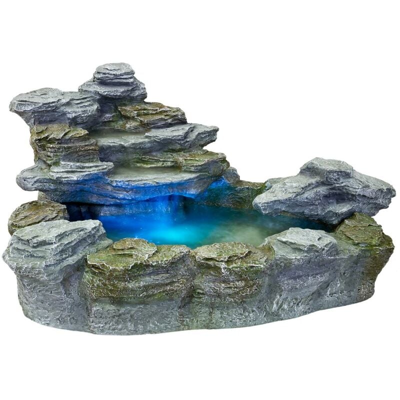 STILISTA® Fontaine de jardin OLYMP en optique pierre XXL 100 x 80 x 60 cm y compris pompe et éclairage LED rouge bleu jaune vert grande fontaine