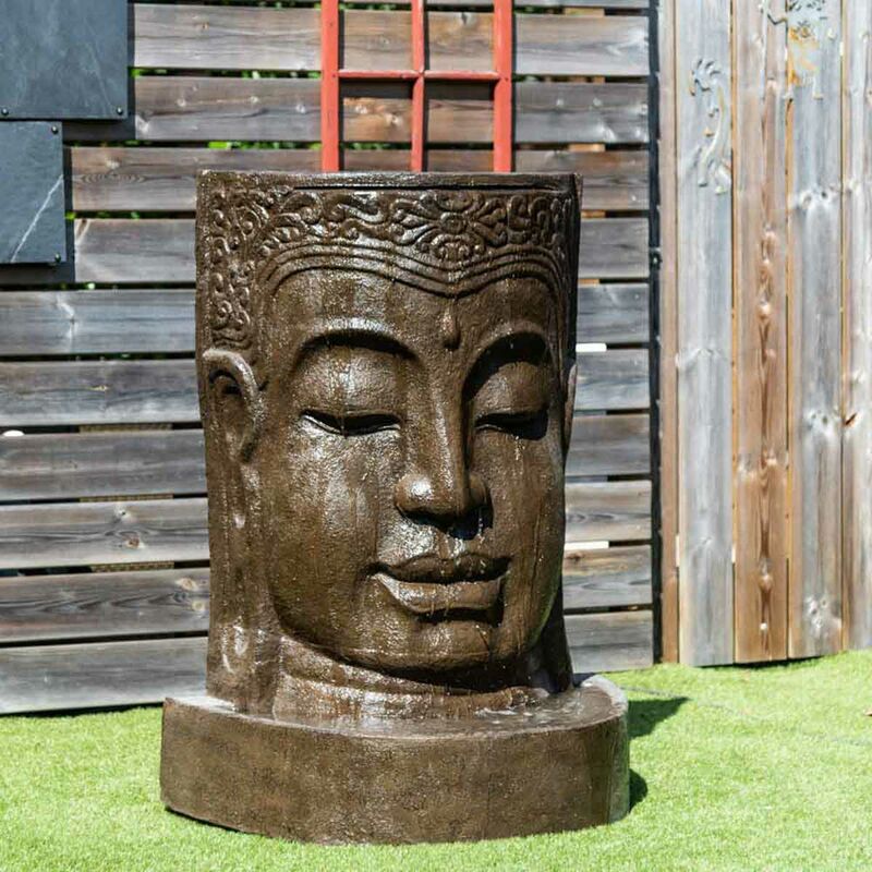 Wanda Collection - Fontaine de jardin mur d'eau visage de bouddha 1 m 20 brun antique - Marron