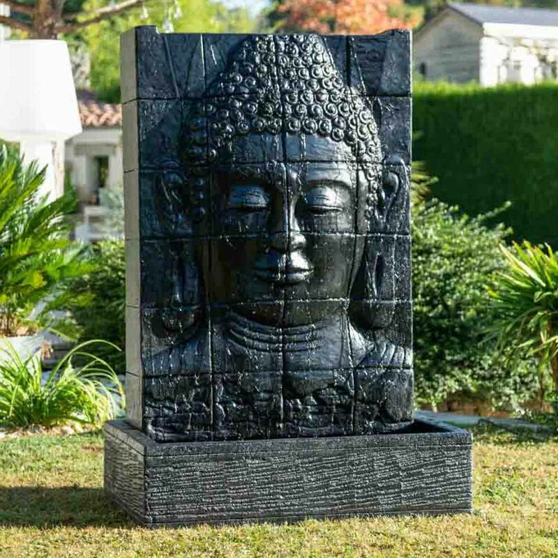 Fontaine de jardin mur d'eau visage de bouddha 1 m 50 noir - Noir