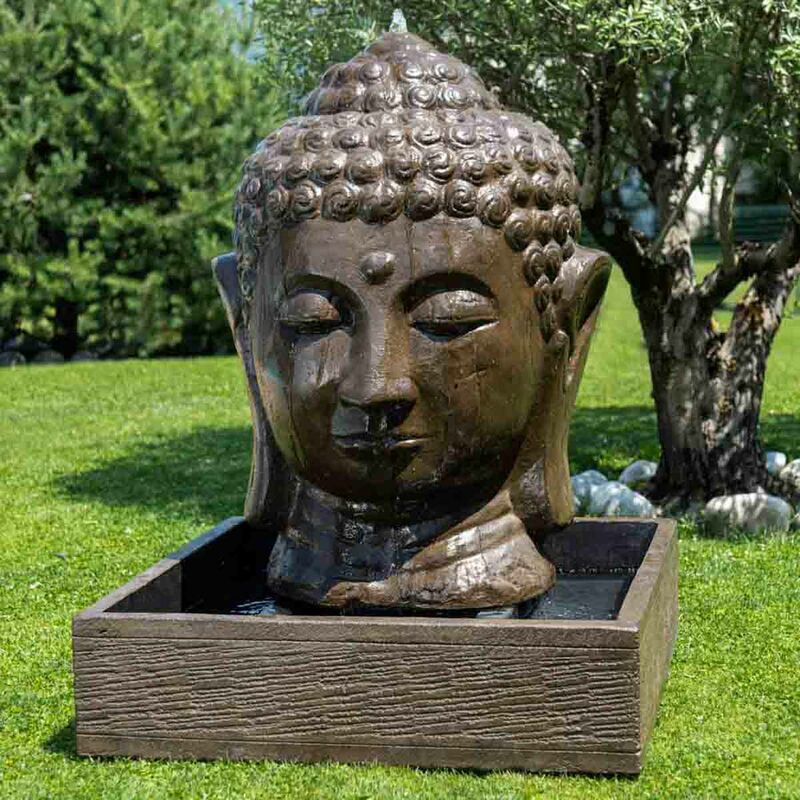 Fontaine de jardin tête de bouddha 1 m 30 brun - Marron
