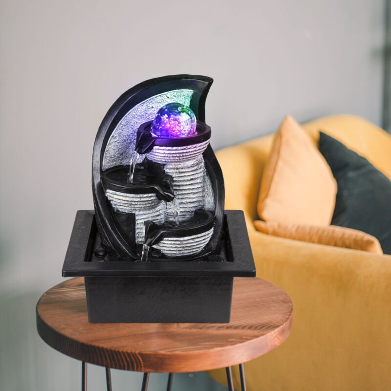 Fontaine de table avec éclairage à couleur changeante, fontaine d'intérieur, plastique noir gris marron, 1x led rvb colorée, LxlxH 21x17,5x25,5 cm
