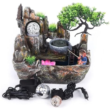 Fontaine de Table Rockery Cascade Fontaine Bureau Mini Rockery Artisanat Cadeau Atomisation Humidificateur Fontaine pour Bureau à Domicile Chambre Bureau Décoration