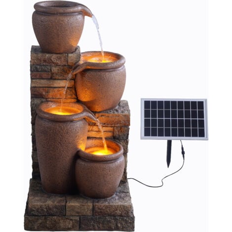 Fontaine d'eau extérieure à 4 étages de 30,71 pouces avec lumières LED, terracotta, Teamson Home