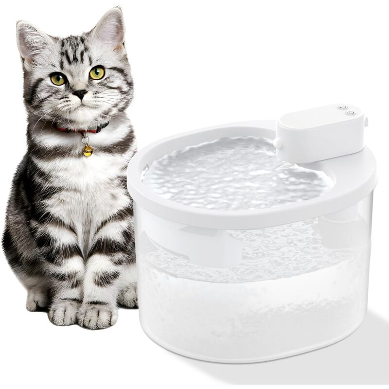 Fontaine d'eau sans fil pour chat – Fontaine d'eau pour animaux de compagnie à piles de 2,2 L, fontaine d'eau automatique sans fil pour chat pour