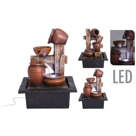 Fontaine décorative en polyrésine avec LED et amphores - 22x19x29cm