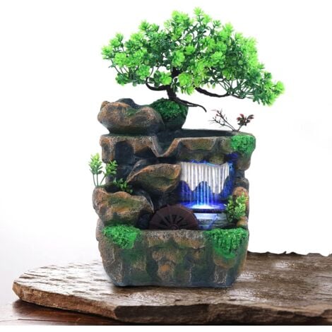 Fontaine d'intérieur Feng Shui - Avec boule de cristal LED et atomiseur -  Fontaine de table avec jardin de pierres décoratives et étang - Jeu d'eau  de bureau : : Jardin