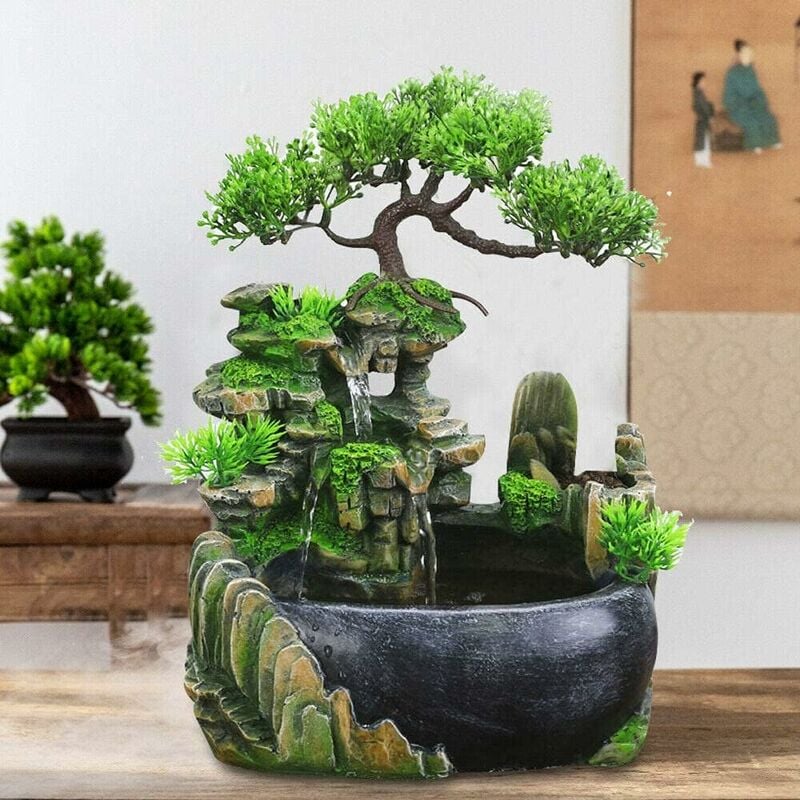 Fontaine d'intérieur en résine avec cascade de méditation zen pour la maison, le bureau, la chambre à coucher