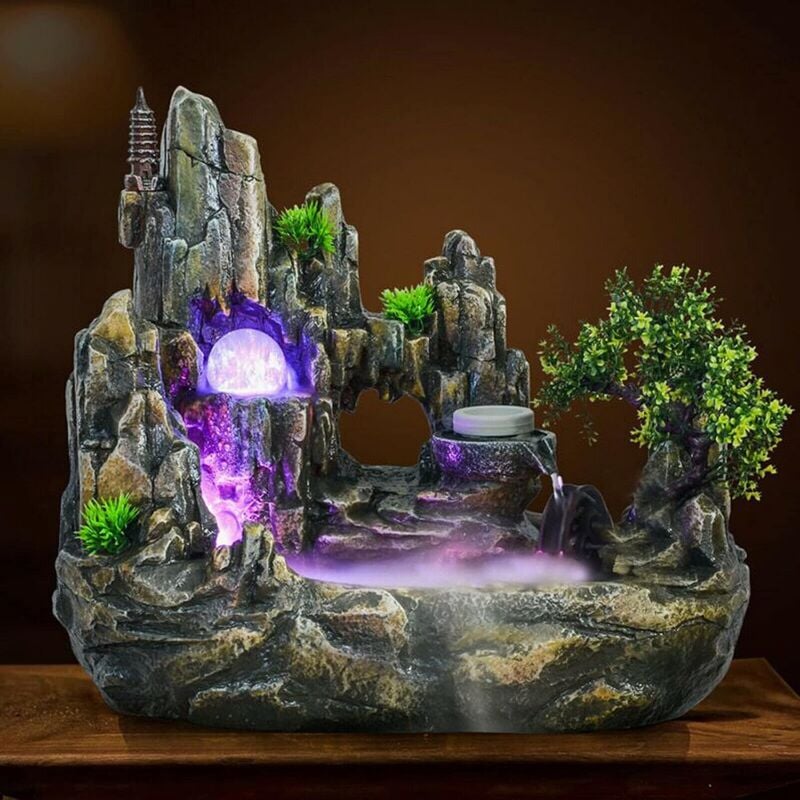 Senderpick - Fontaine d'intérieur Feng Shui - Avec boule de cristal led et atomiseur - Fontaine de table avec jardin de pierres décoratives et étang