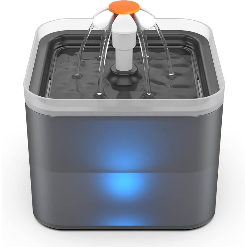 Fontaine Chat, Abreuvoir Automatique pour Chats et Chiens, Fontaine à Eau Ultra Silencieuse avec Filtre à Charbon Actif et Pompe à Eau, 2 l, Gris-Fei