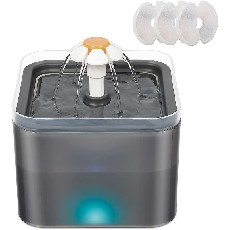 Fontaine à Eau pour Chat Chien avec LED, Distributeur Eau Automatique Ultra Silencieuse Capacité 2L avec 3 Filtre à Charbon Actif