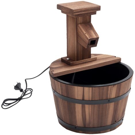Fontaine électrique extérieure robinet seau bois décorative bassin intérieure ornementale cascade pelouse Ø27x37 cm calciné