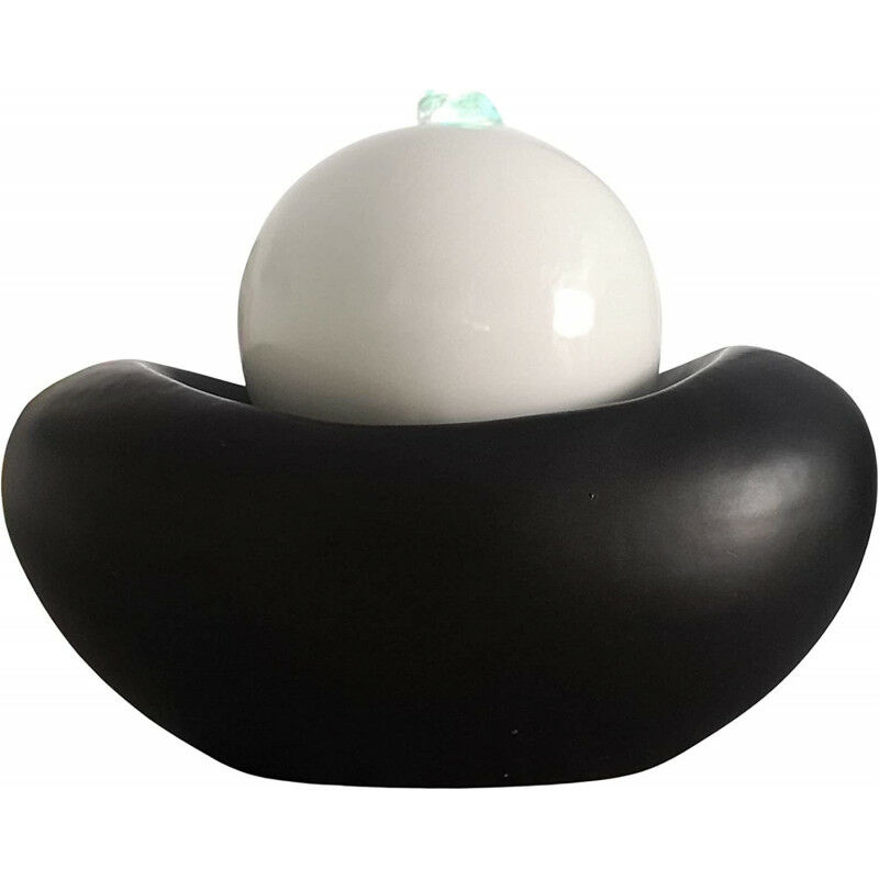 Fontaine d'intérieur ronde en céramique avec led - Blanc et Noir - h 19 cm - Livraison gratuite