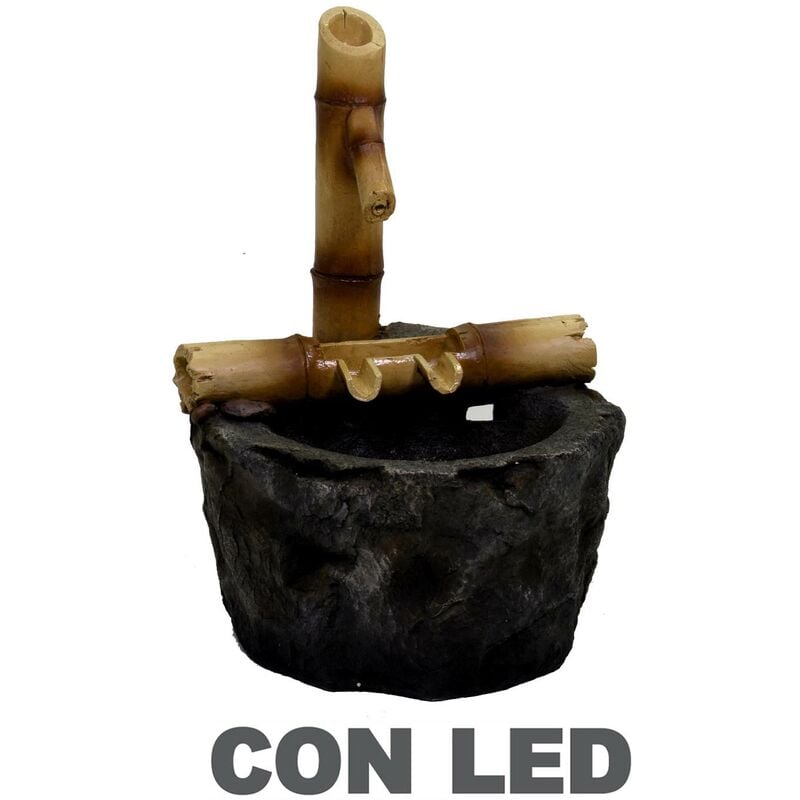 Fontaine en résine de roche et bambou avec Led