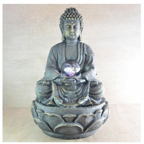 Fontaine Feng Shui Grand Bouddha Méditation - D 21 x H 30 cm - Polyrésine - Livraison gratuite - Gris