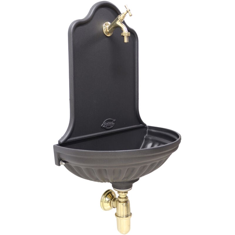 Fontaine murale Barcellona house model garden avec robinet en laiton et siphon finition au choix : poli