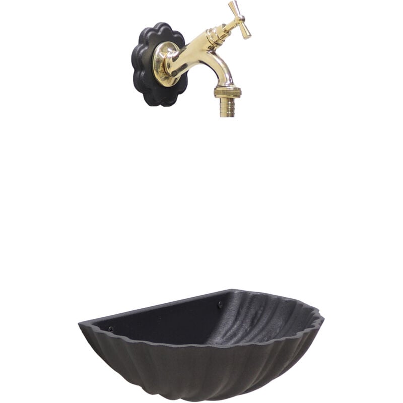Fonderia Bongiovanni - Fontaine murale Conchiglia en fonte grise avec robinet en laiton pour la maison de jardin finition au choix : poli