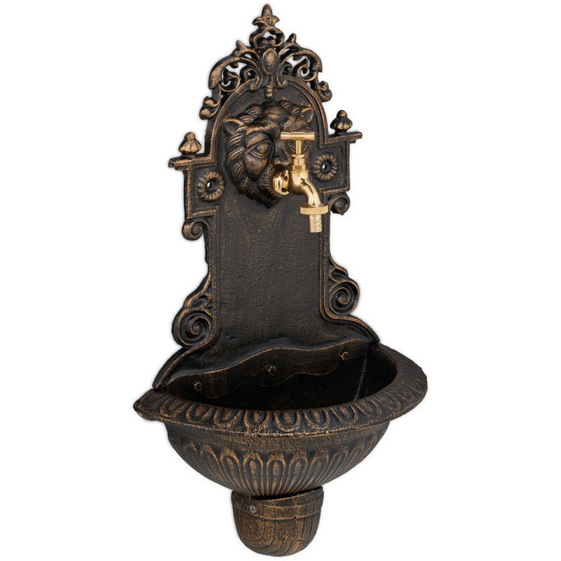Relaxdays - Fontaine extérieure pour le jardin, robinet, bac, design rustique, h x l x p : 61 x 35 x 18 cm, bronze