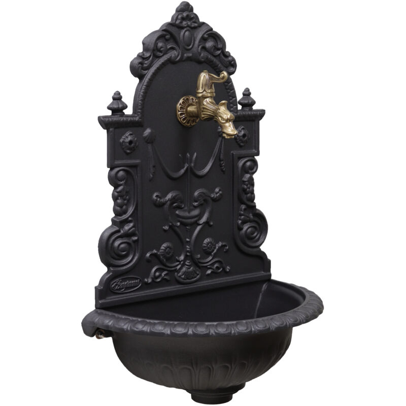 Fonderia Bongiovanni - Fontaine murale Granada en fonte grise pour jardin avec robinet en laiton bruni 147/C