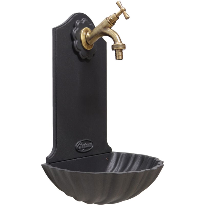 Fonderia Bongiovanni - Fontaine murale Maiorca couleur fonte + robinet en laiton bruni maison jardin