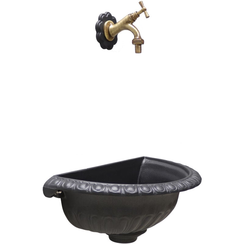 Fonderia Bongiovanni - Fontaine murale modèle Liberty pour la maison et le jardin avec robinet en laiton bruni