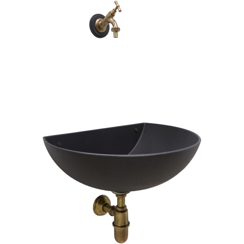 Fonderia Bongiovanni - Fontaine murale modèle Venezia, couleur fonte avec robinet et siphon bruni home garden