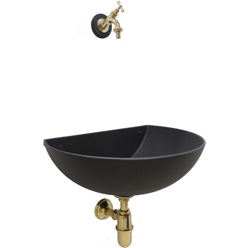 Fonderia Bongiovanni - Fontaine murale modèle Venezia, couleur fonte avec robinet et siphon poli home garden