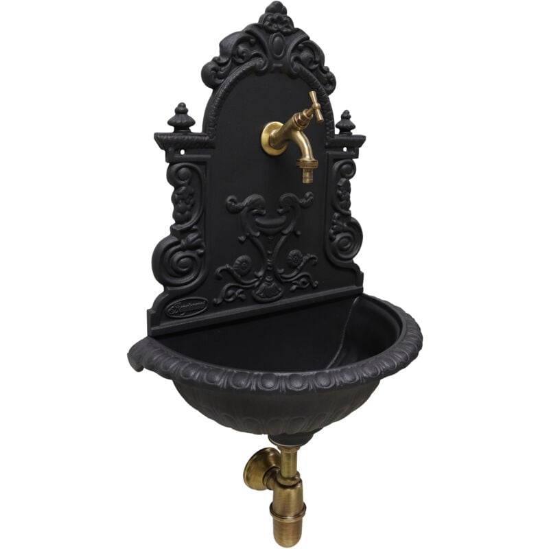 Fonderia Bongiovanni - Fontaine murale modèle Girona pour jardin potager avec robinet et siphon finition au choix : bruni