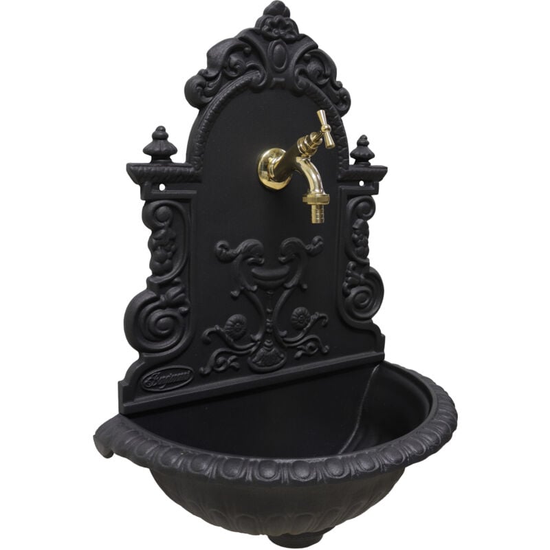 Fontaine murale modèle Girona pour jardin potager avec robinetterie en laiton finition au choix : poli