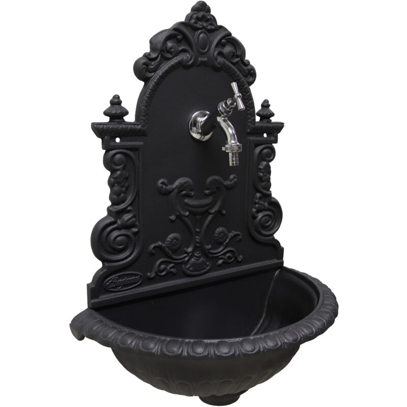 Fontaine murale modèle Girona pour jardin potager avec robinetterie en laiton finition au choix : chrome