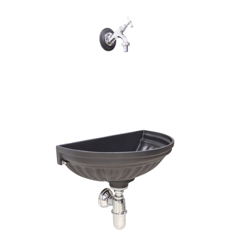 Fonderia Bongiovanni - Fontaine murale modèle Versilia pour jardin potager avec robinet en laiton et siphon finition au choix : chrome