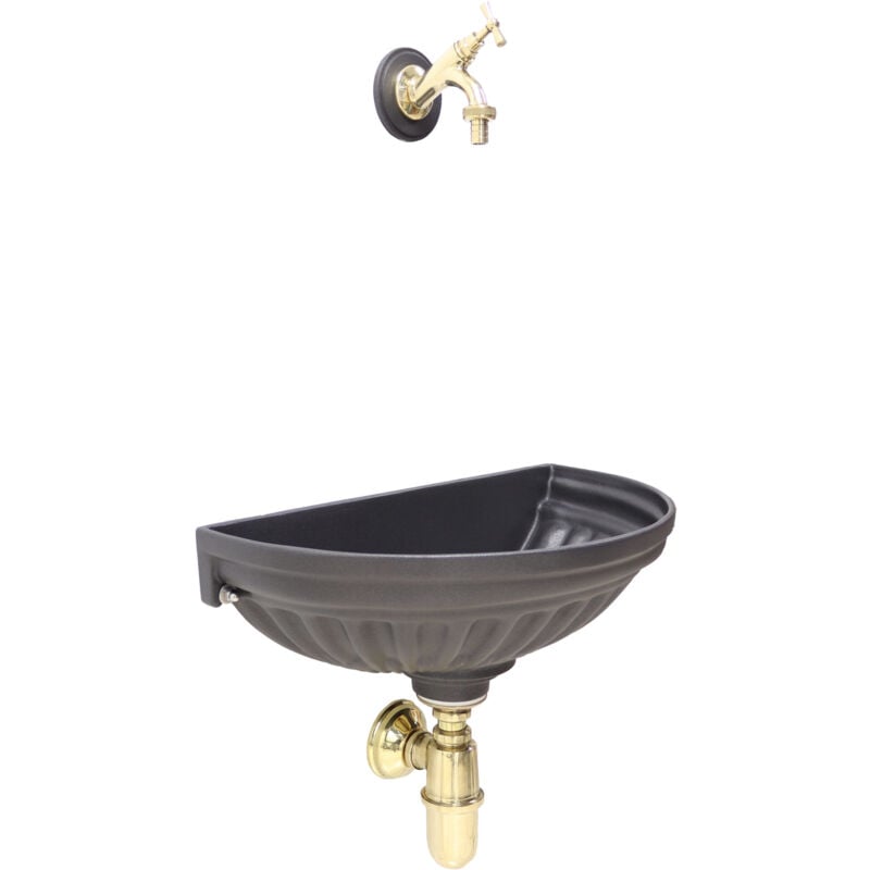 Fonderia Bongiovanni - Fontaine murale modèle Versilia pour jardin potager avec robinet en laiton et siphon finition au choix : poli