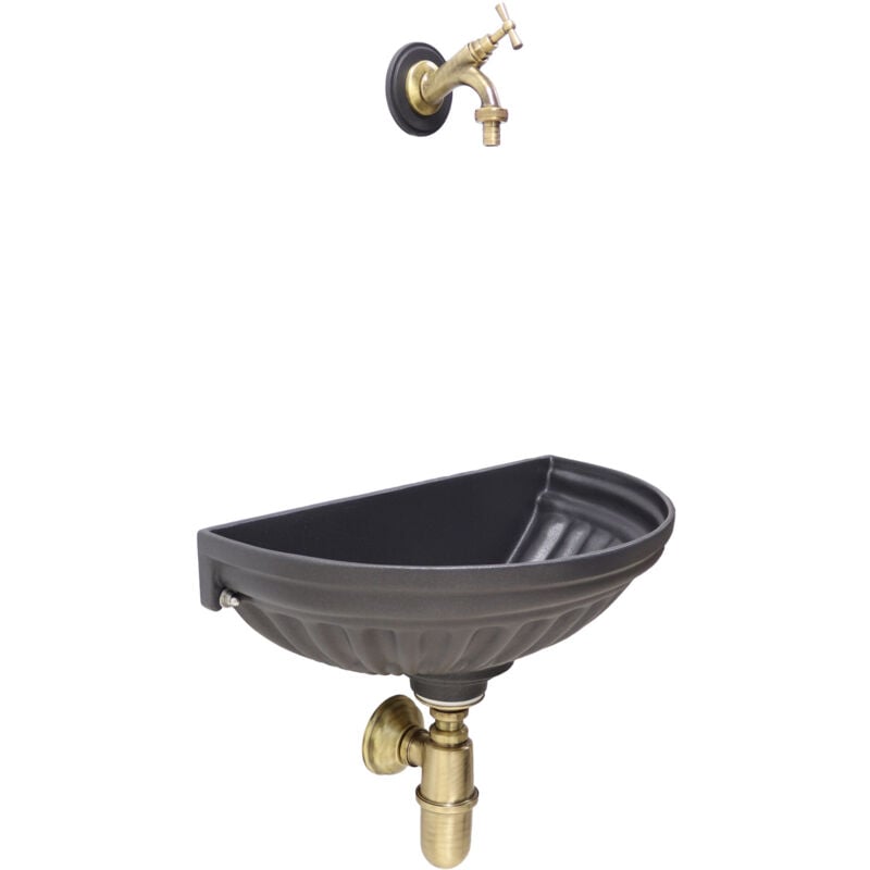 Fontaine murale modèle Versilia pour jardin potager avec robinet en laiton et siphon finition au choix : bruni