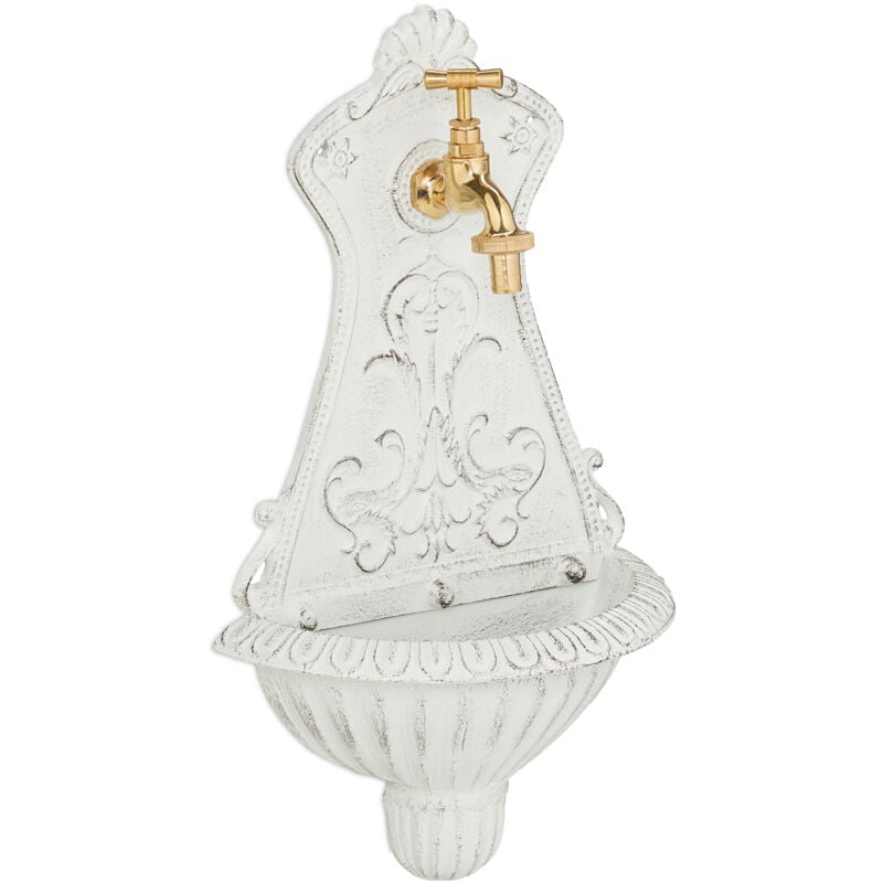 Relaxdays Fontaine extérieure de jardin, robinet, design nostalgique, H x L x P : 42 x 24,5 x 11,5 cm, blanche