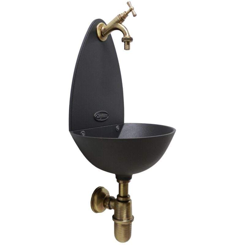 Fontaine murale Palma Couleur fonte pour la maison Jardin Robinet et siphon en laiton Finition au choix : bruni