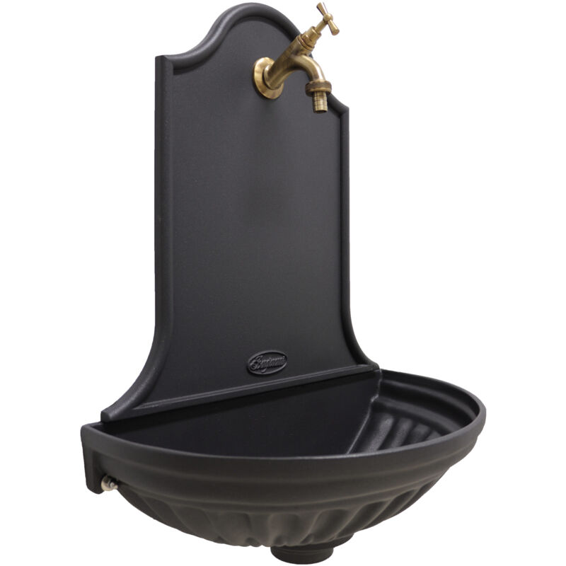 Fonderia Bongiovanni - Fontaine murale Siviglia de couleur fonte avec robinet en laiton bruni pour la maison et le jardin