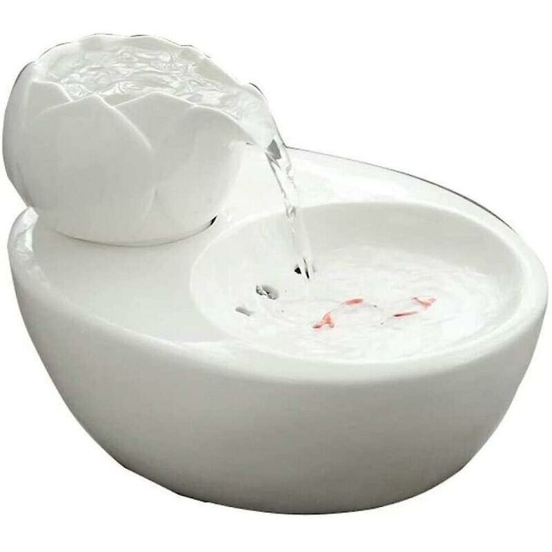 Fontaine pour chat Distributeur d'eau en céramique pour animaux de compagnie - Fontaine à boire verticale Lotus pour chat - Filtre de circulation