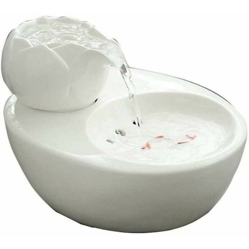 Fontaine pour chat Distributeur d'eau en céramique pour animaux de compagnie - Fontaine à boire verticale Lotus pour chat - Filtre de circulation