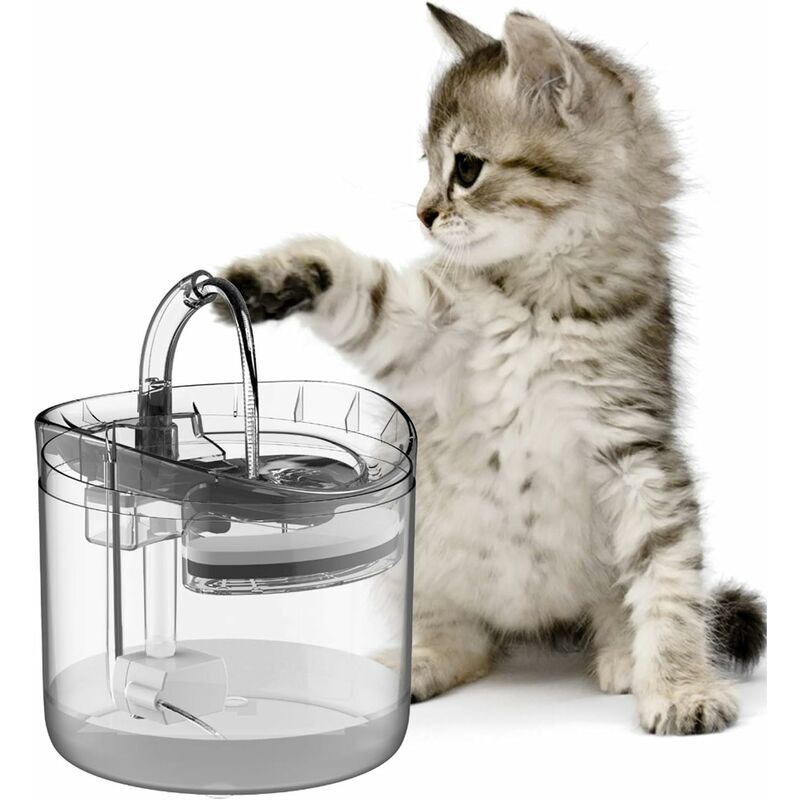 Fontaine pour chat Distributeur d'eau pour chien de compagnie, Grandes fontaines à boire pour chats filtrées transparentes 2L, Bol cascade