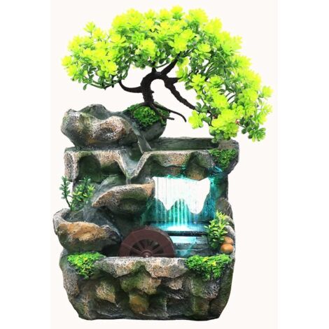 Fontaine sculptée en résine - Cascade de bureau pour la décoration intérieure, Feng Shui, humidificateur, lumière LED, ornement d'intérieur, idée cadeau
