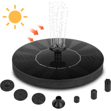 Fontaine Solaire 1.5W Fontaine Solaire Exterieure de Jardin, Fontaine Solaire Extérieur avec 6 Buses, Pompe Bassin Solaire pour Bain d'oiseaux, Étang, Piscine, Patio, Décoration de Jardin